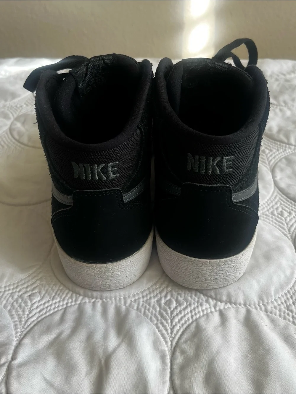 Nike Black Suede High-Top Skate Sneakers with White Soles
